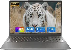 KurieTim 15.6" FHD Laptop Computer, 32GB RAM 1TB PCIe SSD, N150 Processor (4C/4T, Up to 3.60 GHz), 8000mAh Battery, Backlit, Fingerprint, Windows 11 Pro, Portable Notebook PC for Business Student