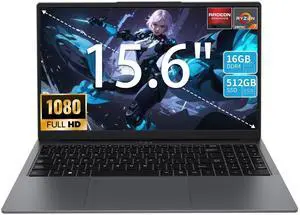KurieTim Gaming Laptop AMD Ryzen 7 5825U(2.0-4.5GHz), 15.6" FHD Display, 16GB DDR4 RAM 512GB SSD Laptop Computer with Backlit KB, Fingerprint Unlock, Webcam Switch