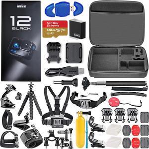 GoPro HERO12 (Hero 12) Black - Waterproof Action Camera with 5.3K Ultra HD Video, 27MP Photos, 1/1.9" Image Sensor, Live Streaming, Webcam, Stabilization + 128GB Card, 50 Piece Accessory Kit - Bundle