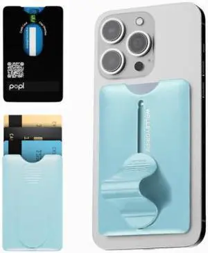 WalleyGrip 2.0 All-In-One Magnetic Phone Wallet, Comfortable Finger Loop Grip & Kickstand Detachable MagSafe RFID Card Holder Mount | Holds 3 Cards | Safe Hands-Free Payments Mint Shine
