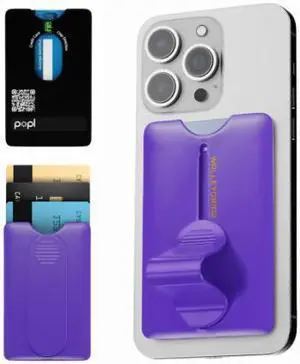 WalleyGrip 2.0 All-In-One Magnetic Phone Wallet, Comfortable Finger Loop Grip & Kickstand (Popl NFC Chip) Detachable MagSafe RFID Card Holder Mount | Holds 3 Cards | Safe Hands-Free Payments Purple