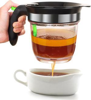 Vondior Fat Separator With Bottom Release, 4 Cup Gravy Separator for Cooking with Oil Strainer, Kitchen Gadgets Grease Separator Packaged with a 3-in-1 Multifunctional Peeler Green