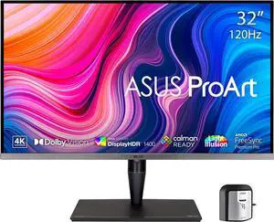 ASUS ProArt Display 32" 4K HDR Computer Monitor (PA32UCG-K) - UHD (3840 x 2160), Mini-LED IPS, 1600nits, 120Hz, 10-bit, Thunderbolt 3, HDMI2.1, w/Calibrator, Compatible With Laptop & Mac Monitor