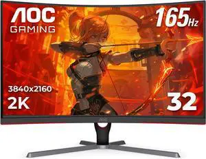 AOC CQ32G3SE 32" Curved Gaming Monitor 2K QHD 2560x1440, 1000R, 165Hz 1ms, AMD FreeSync Premium