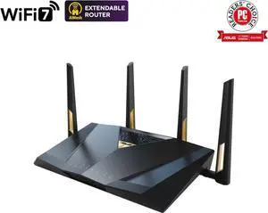 ASUS RT-BE88U Dual-band WiFi 7 AiMesh Extendable Performance Router, 4K-QAM, MLO, Dual 10G ports, SFP+, Four 2.5G ports, Four 1G ports, 34G WAN/LAN capacity, Subscription-free network security