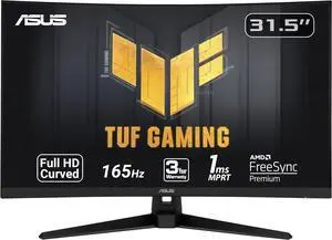 ASUS TUF Gaming VG328H1B 32" (31.5" Viewable) Full HD 1920 x 1080 165Hz (OC) 1ms (MPRT) HDMI 2.0 Extreme Low Motion Blur Flicker-Free AMD FreeSync Built-in Speakers Backlit LED Curved Gaming Monitor