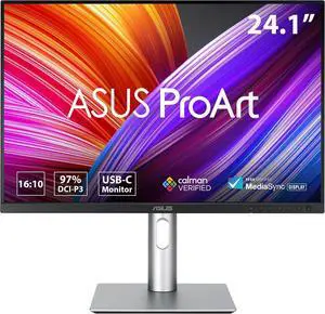 ASUS ProArt Display 24" (24.1" viewable) 16:10 HDR Professional Monitor (PA248CRV) - IPS, (1920 x 1200), 97% DCI-P3, Delta E < 2, Calman Verified, USB-C PD 96W, DisplayPort, Daisy-Chain