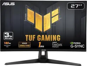 ASUS TUF Gaming 27" 1440P HDR Monitor (VG27AQ3A) - QHD (2560 x 1440), 180Hz, 1ms, Fast IPS, 130% sRGB, Extreme Low Motion Blur Sync, Speakers, Freesync Premium, G-SYNC Compatible, HDMI, DisplayPort
