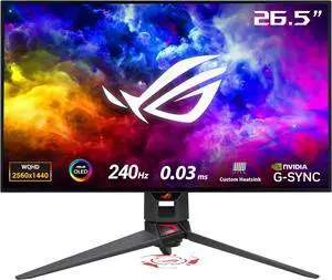 ASUS 27" 240 Hz OLED WQHD gaming monitor 0.03ms (Gray to Gray) FreeSync Premium & G-Sync Compatible 2560 x 1440 (2K) Anti-glare micro-texture coating, 99% DCI-P3,True 10-bit, Flat Panel PG27AQDM