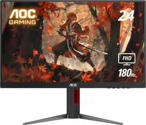 AOC 24G4 24" Gaming Monitor, Full HD 1920x1080 IPS Panel, 180Hz 1ms, 1x HDMI 2.0, 1x Display Port, Adaptive-Sync, Audio Earphone Out, Console Gaming Ready