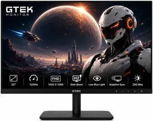 GTek 22 Inch Gaming Monitor, FHD 1080P 120Hz VA Panel, 1ms MPRT, FreeSync/G-Sync Compatible, HDMI VGA Audio-in, Eye Care, Ultra-Slim Flat Screen for Gaming & Office GTek 22 Inch Gaming Monitor, FHD 1080P 120Hz VA Panel, 1ms MPRT, FreeSync/G-Sync Compatible, HDMI VGA Audio-in, Eye Care, Ultra-Slim Flat Screen for Gaming & Office