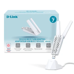 D-Link BE6500 Tri-Band Wi-Fi 7 Wireless USB 3.0 Adapter (AE65U) for Desktop or Laptop PC | 2 x High Gain Antennas, 6GHz, 4K-QAM, 160MHz, WPA3 Enhanced Security, Detachable Cradle, Windows 11, 10 D-Link BE6500 Tri-Band Wi-Fi 7 Wireless USB 3.0 Adapter (AE65U) for Desktop or Laptop PC | 2 x High Gain Antennas, 6GHz, 4K-QAM, 160MHz, WPA3 Enhanced Security, Detachable Cradle, Windows 11, 10