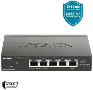 D-Link 5-Port Gigabit Smart Managed PoE-Powered Switch | PoE Extender | 2 PoE pass-through ports | Metal Compact| NDAA Compliant - (DGS-1100-05PDV2)