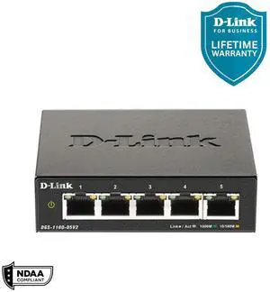 D-Link 5-Port Gigabit Smart Managed Switch | Web Managed | Cable Diagnostics | Fanless | Compact Metal Desktop | NDAA Compliant - (DGS-1100-05V2)
