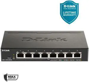 D-Link 8-Port Gigabit Smart Managed PoE+ Switch | 8 PoE+ Ports (64W) | Compact Metal Desktop |NDAA Compliant - (DGS-1100-08PV2)