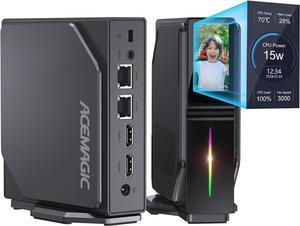 ACEMAGIC Mini PC Intel N100 CPU (up to 3.6 GHz), 16GB DDR4 RAM 512GB 15W TDP S1 Mini Computer with DIY LCD Screen, Vertical Mini Desktop PC with RGB Light, WiFi 6/BT 5.2/4K/Dual LAN for HTPC/Office