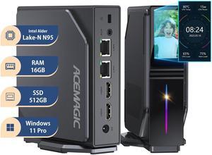 ACEMAGIC Mini PC Desktop Dual Nic with DIY LCD Display & Magnetic Case,Intel Alder Lake N95 CPU(up to 3.4 GHz),Mini Computers Desktop, Micro PC 16GB RAM 512GB ROM,Small PC Tower Support 4K HD/WiFi5