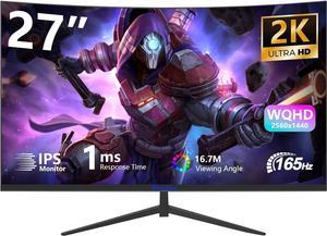 Sealan 27inch 2k Curved Gaming Monitor QHD 165HZ 1800R 99% sRGB Professional Color Gamut Computer Monitor1msGTG with FreeSync 3 Sides Frameless Low Blue Light Support Wall Mount Install(100*100mm)