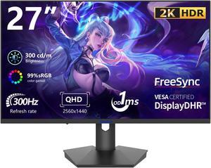 Sealan 27 inch Gaming Monitor 2KQHD 2560x1440, 300Hz,1ms, Height Adjustable,FreeSync, sRGB 99% Color Gamut, HDR10 with a 3-Side Virtually Borderless Design,2X HDMI 2.0,2X Display Port
