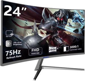 Sealan 24 inch Curved Computer Gaming Monitor 75Hz Refresh Rate 16:9 Aspect Ratio Ergonomic Tilt & VESA Compatible - Home Office Sync FHD 1920x1080p Visual Experience for Work & Play