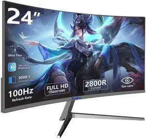 Sealan 24 Inch Curved Monitor 16:9 Aspect Ratio 100HZ FHD LED Display 99% sRGB - Thin Bezel Design - Eye-Care Technology - HDMI VGA Connectivity