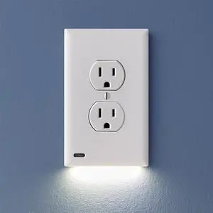 SnapPower GuideLight 2 Outlet Cover - Replaces Plug-In Night Light - Electrical Receptacle Wall Plate With LED Night Lights - Auto On/Off Sensor - (Duplex, White)