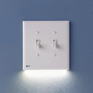 SnapPower SwitchLight Cover [Double-Gang] - Light Switch Wall Plate with Built-in LED Night Lights - Bright/Dim/Off Options - Auto On/Off Sensor - (Toggle, White)