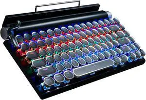 7KEYS Retro Typewriter Wireless Keyboard Style, Mechanical Keyboard with Bluetooth 5.0 and 14 Mode White Blacklight Black / White Retro Classic Artisan Black