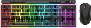 7KEYS Wireless Keyboard and Mouse Gaming Combo, Rechargeable 3600mA RGB Backlight, 6D Gaming Mouse 3200DPI for Computer Gaming and Laptop