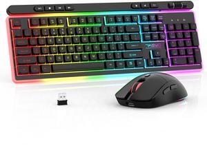 7KEYS Wireless Keyboard and Mouse Gaming Combo, Rechargeable 3600mA RGB Backlight, 6D Gaming Mouse 3200DPI for Computer Gaming and Laptop