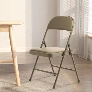 4 Pack Folding Chairs with Padded Vinyl Cushion Chairs with Comfortable Cushion and Durable Steel Frame for Home and Office, for Indoor and Outdoor Events (Kahki Vinyl Padding 4 Pack)