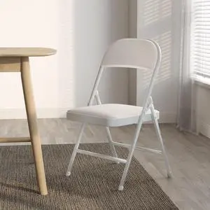 4 Pack Folding Chairs with Padded Vinyl Cushion Chairs with Comfortable Cushion and Durable Steel Frame for Home and Office, for Indoor and Outdoor Events (White Vinyl Padding 4 Pack)