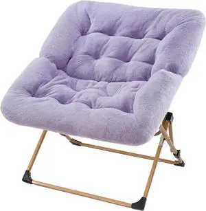 Comfy Saucer Chair for Adults, Soft Faux Fur Folding Lounge Chair for Bedroom Living Room Dorm Rooms Flexible Reading Chair for Teens Kids, X-Large Foldable Chair (Faux Fur-Lavender)