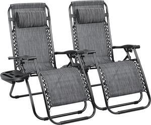 Patio Zero Gravity Chair Outdoor Folding Adjustable Reclining Chairs Pool Side Using Lawn Lounge Chair with Pillow Set of 2