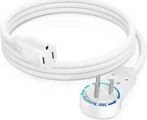 Maximm Extension Cord 3 Foot White Flat Plug, 360° Rotating Short Power Cord Single Outlet, Indoor 16 Gauge 3 Prong Grounded Wire UL Certified (3Ft White)