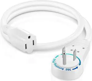 Maximm Extension Cord 1 Foot White Flat Plug, 360° Rotating Short Power Cord Single Outlet, Indoor 16 Gauge 3 Prong Grounded Wire UL Certified (1Ft White)