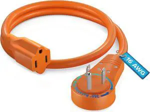 Maximm Cable 1 Foot 360° Rotating Flat Plug Extension Cord/Wire, 3 Prong Grounded Wire 16 Awg Power Cord - Orange - UL Certified