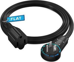 Maximm 360° Rotating Flat Plug Extension Cord 5 feet Flat Extension Cord Under Carpet with Slim Space-Saving Plug Design, Low Profile Extension Cord (Black)
