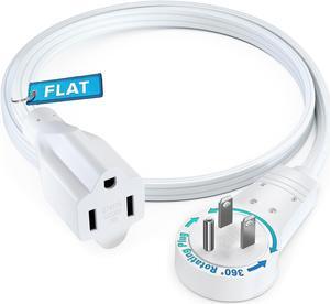 Maximm 360° Rotating Flat Plug Extension Cord 1 feet Flat Extension Cord Under Carpet with Slim Space-Saving Plug Design, Low Profile Extension Cord (White)