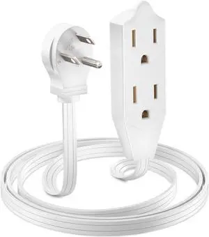 Maximm Cable 3 Feet Flat Plug Extension Cord/Wire, Multi Outlet - 3 Prong Angled Plug Extension Cord - White UL Certified