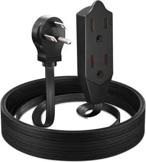 Maximm Cable 10 Feet Flat Plug Extension Cord/Wire, Multi Outlet - 3 Prong Angled Plug Extension Cord - Black UL Certified