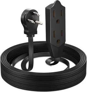 Maximm Cable 15 Feet Flat Plug Extension Cord/Wire, Multi Outlet - 3 Prong Angled Plug Extension Cord - Black