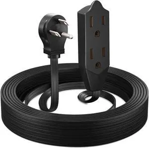 Maximm Cable 25 Feet Flat Plug Extension Cord/Wire, Multi Outlet - 3 Prong Angled Plug Extension Cord - Black UL Certified
