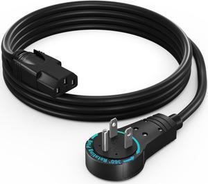 Maximm Monitor Computer Power Cord 4 Ft Flat Plug 360° Rotating PC Cable 3 Prong for, Desktop, Printer, Scanner, 16 AWG NEMA 5-15P to IEC13 - UL Certified