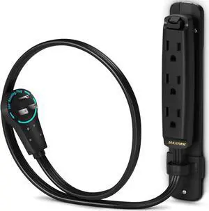 Maximm 360 Degree Rotating Flat Extension Cord 1 Ft Multi 3 Outlet Power Cord with Mounting Bracket, Grounded 16 AWG UL Certified, Black