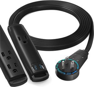 Maximm Extension Cord with USB Ports 6FT, 360° Rotating Flat Plug Extension Cord, 3-Outlet with USB Ports (2 Ports), 3 Prong Extension Cord, Grounded Extension Cord (Black) UL Certified
