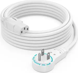 Maximm Monitor Computer Power Cord 10 Ft Flat Plug 360° Rotating PC Cable 3 Prong for, Desktop, Printer, Scanner, 16 AWG NEMA 5-15P to IEC13 - UL Certified