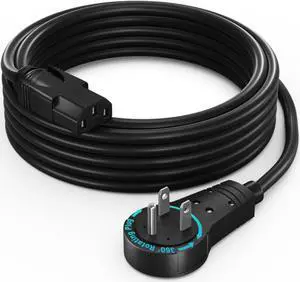 Maximm Monitor Computer Power Cord 8 Ft Flat Plug 360° Rotating PC Cable 3 Prong for, Desktop, Printer, Scanner, 16 AWG NEMA 5-15P to IEC13 - UL Certified
