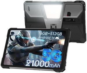 8849 Tank Pad Android 14 Tablet 10.95 inch, 21000mAh 5G Unlocked Tablet with Projector, 32GB+512GB/(2TB Expand) Waterproof Tablets for Adults, 32MP+50MP Camera/66W Charger/Camping Light/WiFi/GPS/OTG