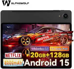 Alphawolf Lpad3A Android 15 Tablet 11 inch, FHD 1920 * 1200 IPS Display, 20GB (8+12GB Expanded) RAM 128GB ROM Octa-Core Processor, 5MP + 13MP Dual HD Camera, Widevine L1, 2.4G/5G WiFi,8000mAh
